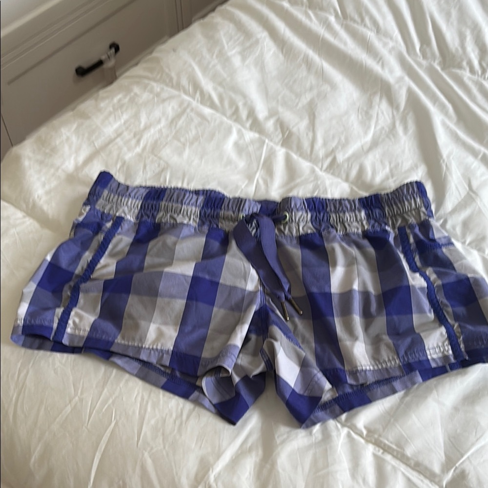 Blue and White Checkered Women's Shorts